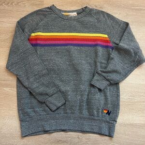 Aviator Nation Charcoal Sweatshirt with Multicolor Stripes